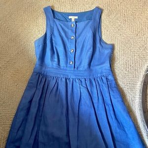 Linen Fit and Flare Button Front Dress